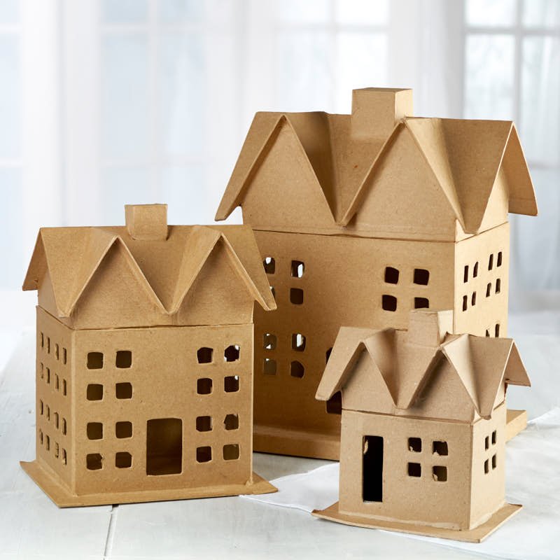 Set of Paper Mache Colonial Houses (Set of 3)