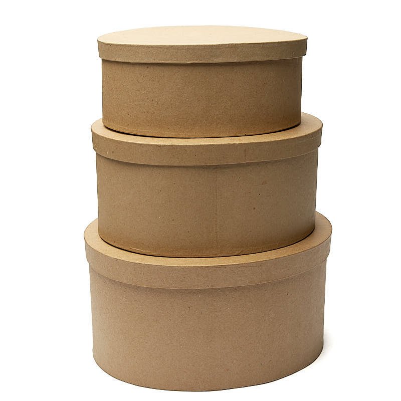 Paper Mache Oval Box Set (Set of 3)