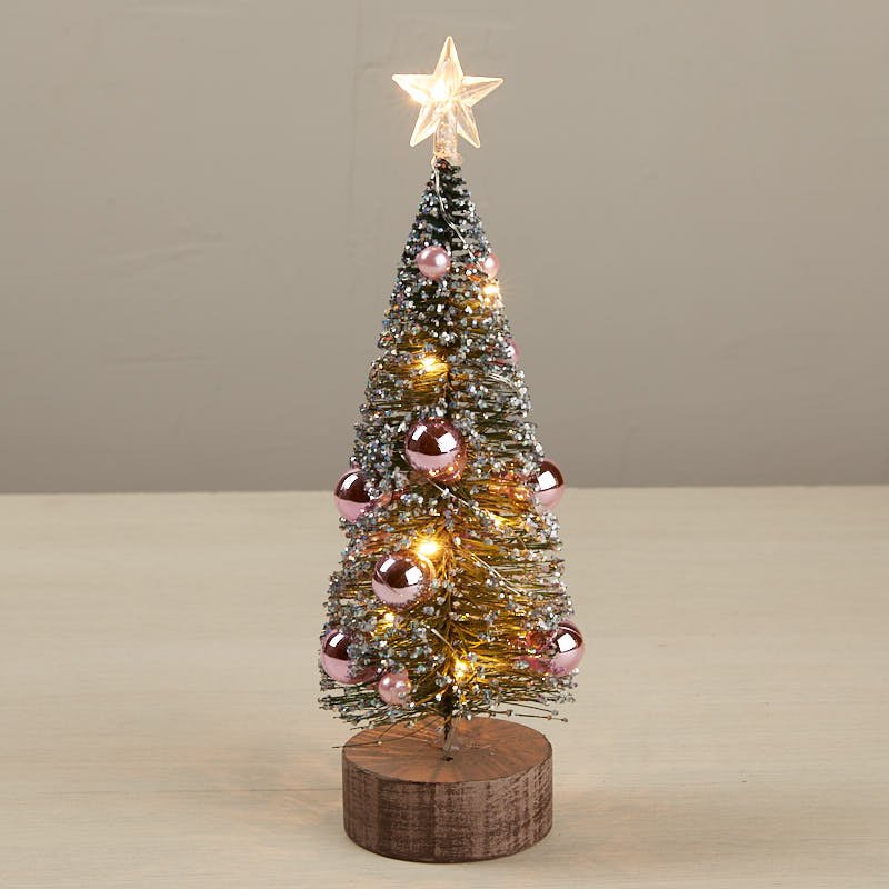 Pink Glittered LED Light Up Bottle Brush Tree