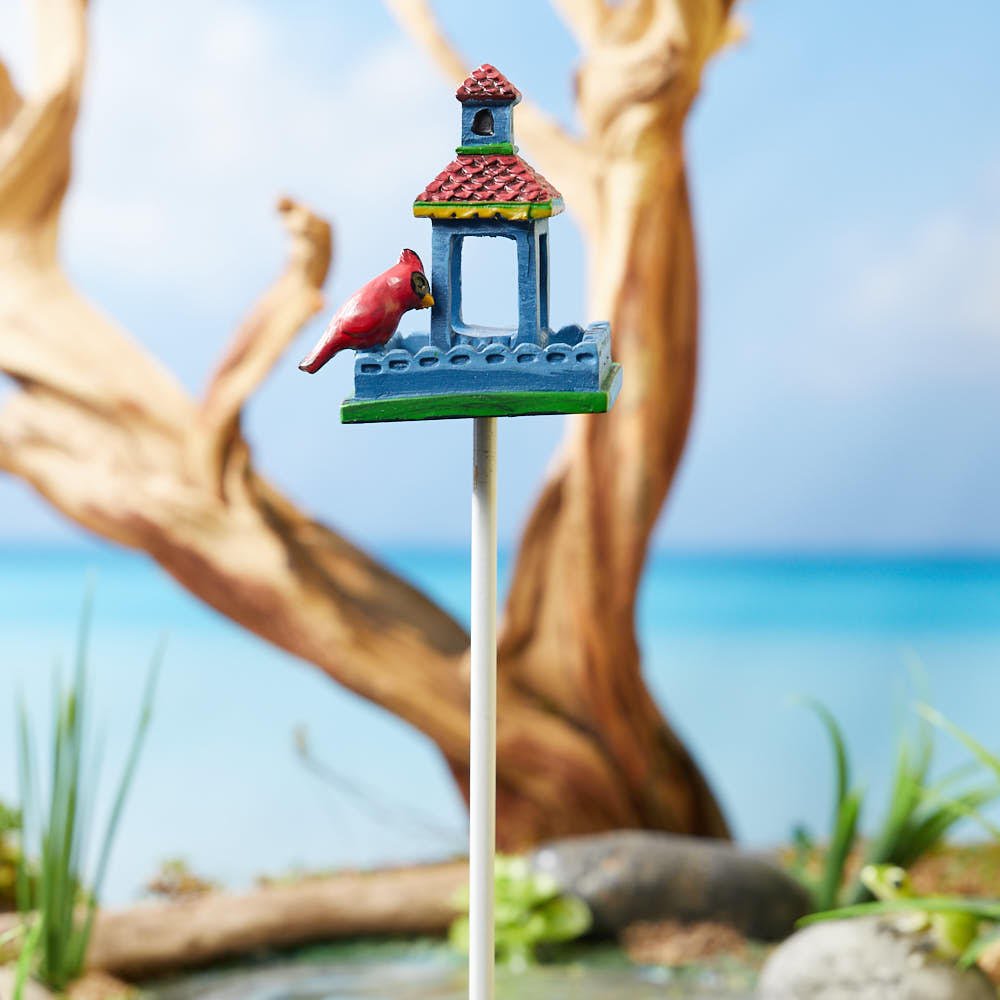 Mini Blue Birdfeeder with Cardinal