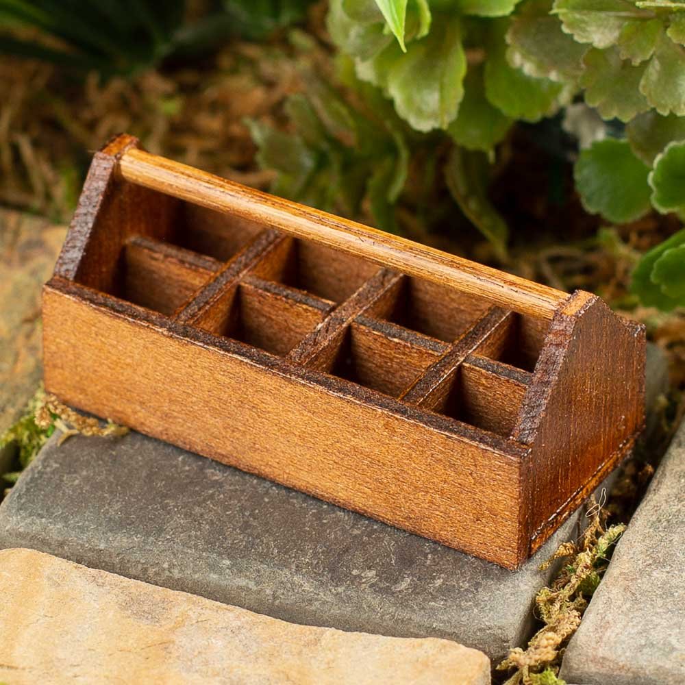 1:12 – 1″ Scale Dollhouse Miniature Walnut Wood Garden Toolbox