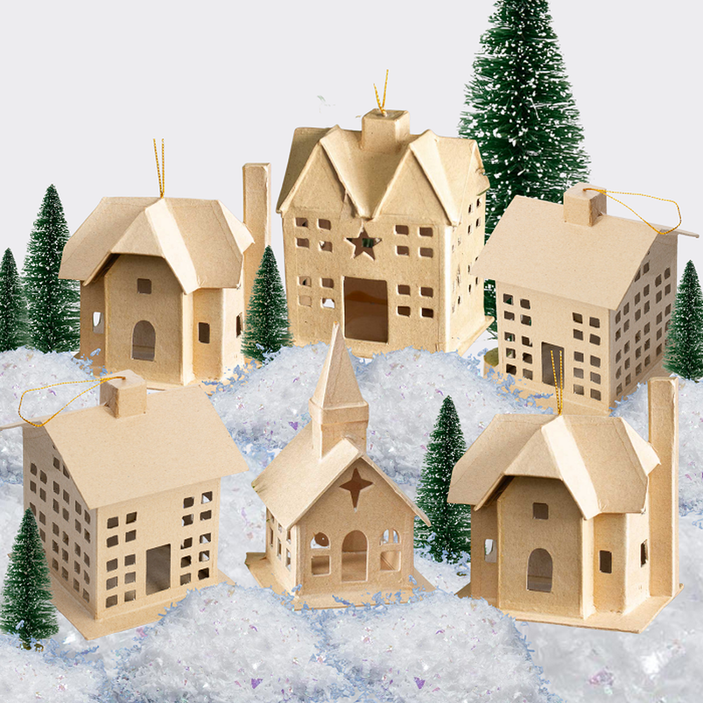 Paper Mache Primitive Village (Pack of 6 pieces)