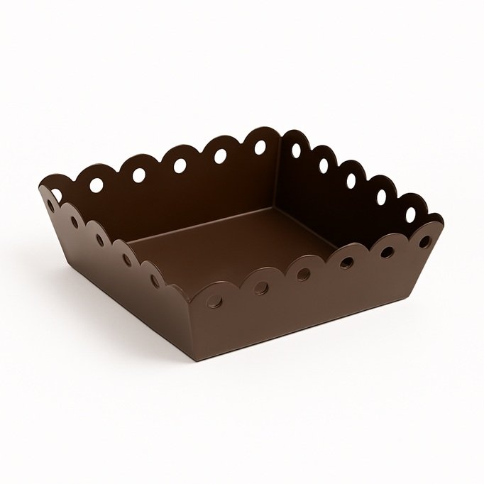 Brown Enamel Scalloped Metal Tray