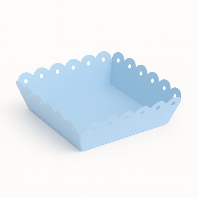 Baby Blue Enamel Scalloped Metal Tray