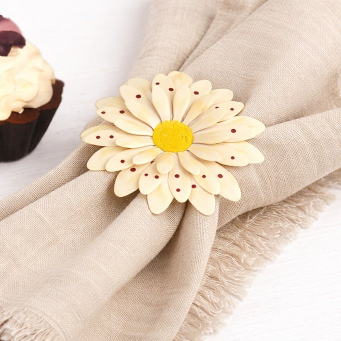 White Enamel Daisy Napkin Ring