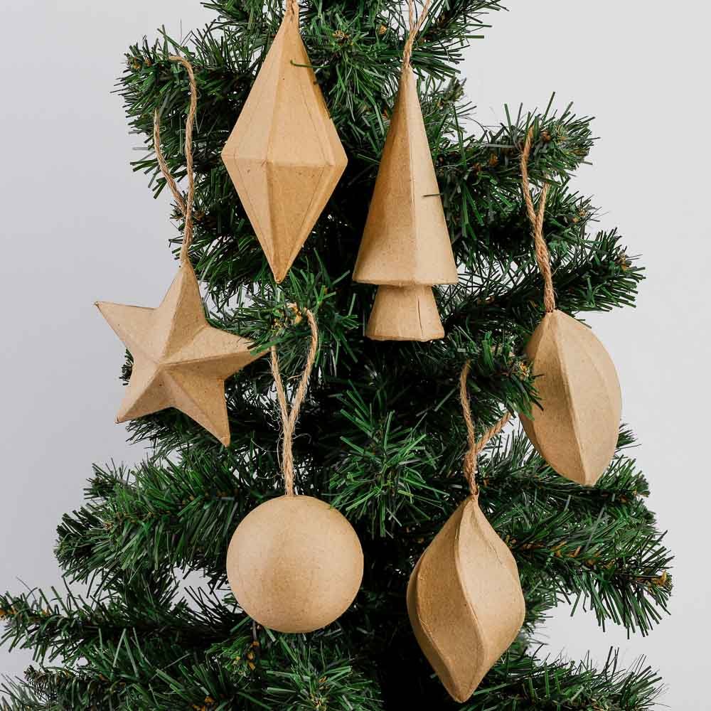 Paper Mache Christmas Ornaments (Set of 6)