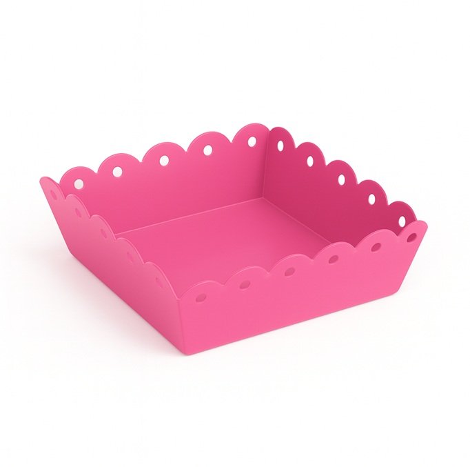 Fuchsia Enamel Scalloped Metal Tray