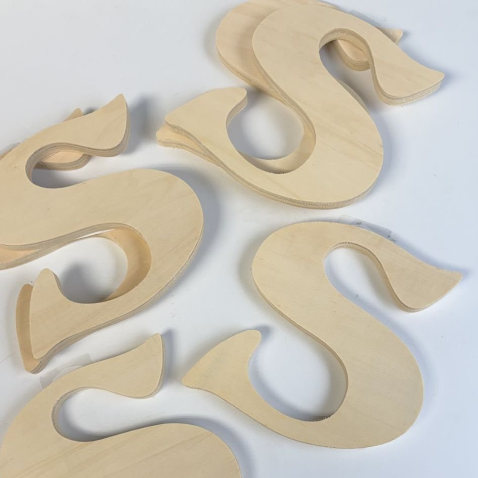 Bulk Unfinished Wood Fancy Letter S (Pack of 18 pieces)