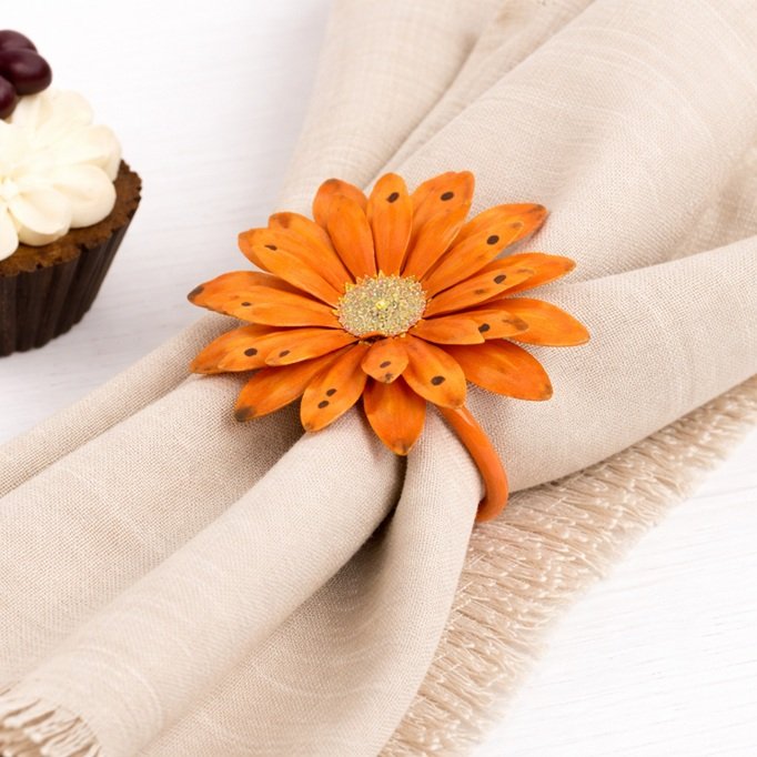 Orange Enamel Daisy Napkin Ring