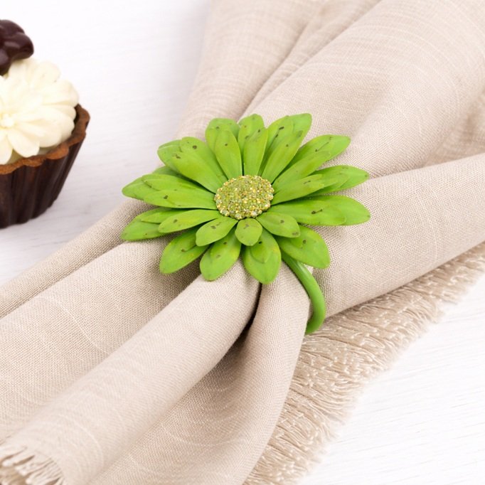 Lime Green Enamel Daisy Napkin Ring