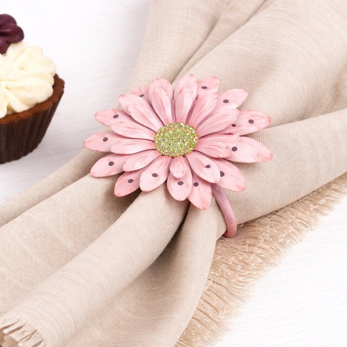 Pink Enamel Daisy Napkin Ring
